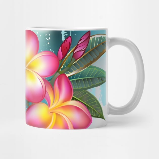 Plumeria flowers on blue background by Blackmoon9